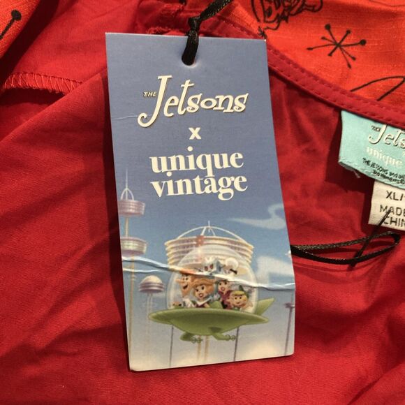 Unique Vintage X Jetson's XL Red Tie Front Crop Top Button Up Collared Shirt NWT - Picture 10 of 16